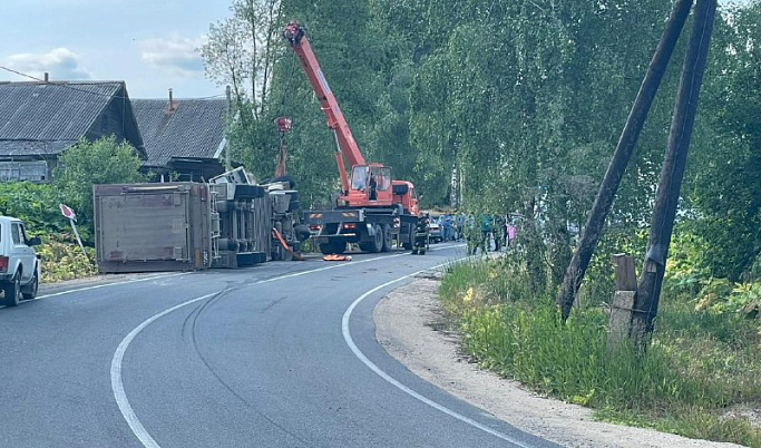 В Тверской области перевернулась фура с поросятами