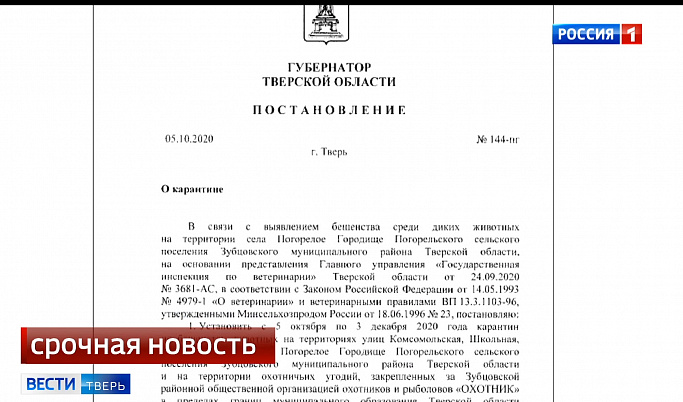 В Зубцовском районе ввели карантин по бешенству 